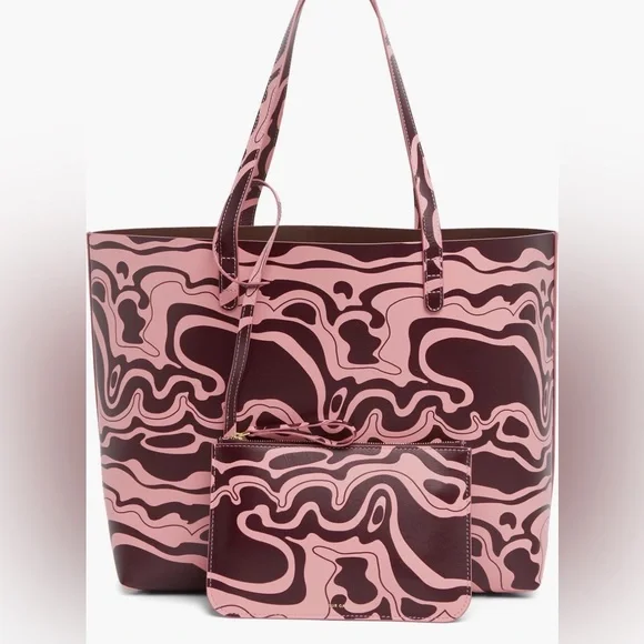 Authentic MANSUR GAVRIEL Leather Patterned Tote with large zip top wristlet - Picture 3 of 16